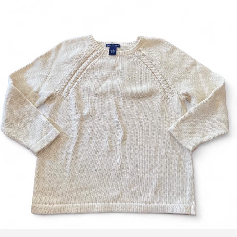 Vintage 80s 100% Cotton Eagle’s Eye Ivory Knit Sweater